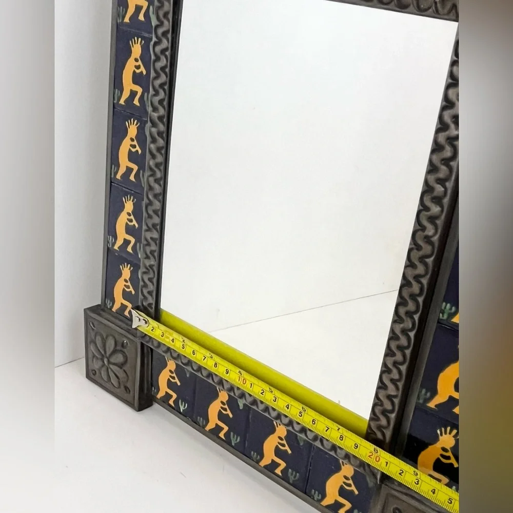 Vintage Ornate Natural Tin & Mexican Tile Mirror